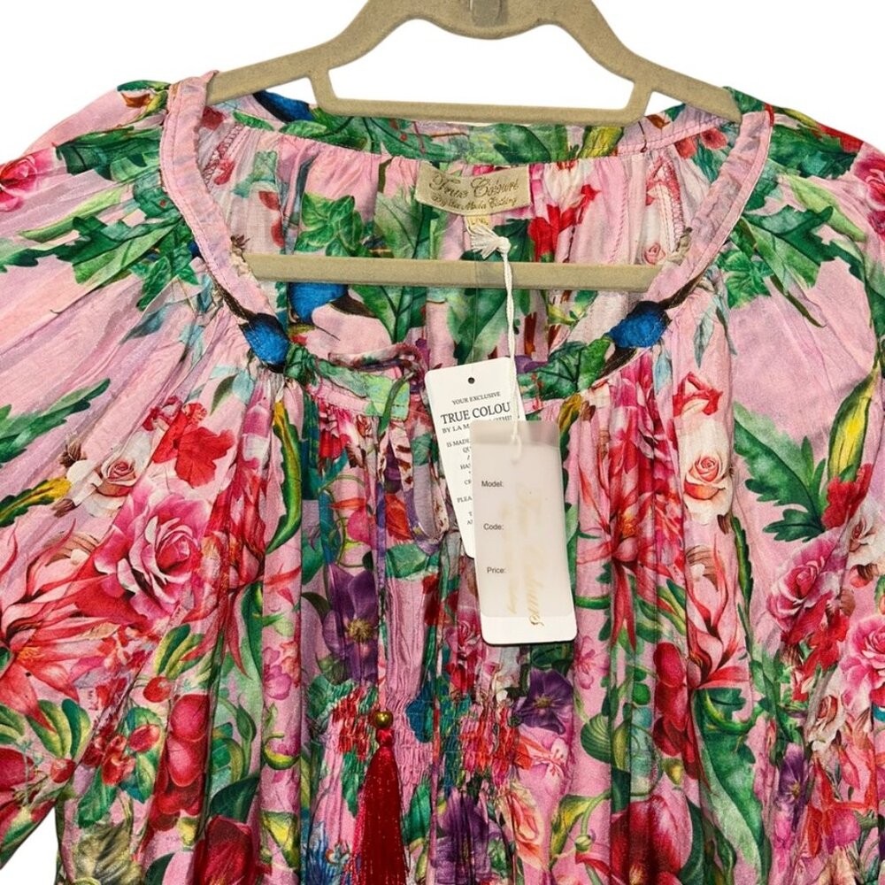 Pink Floral Flouncy cover up short dress True Colors La Moda Clothing NEW NWT XL - Picture 7 of 8